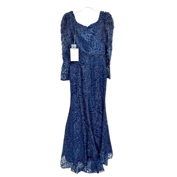 Mac Duggal 11187 Embroidered Sequin Navy Blue Trumpet Gown Size 8 NWT - Picture 3 of 9